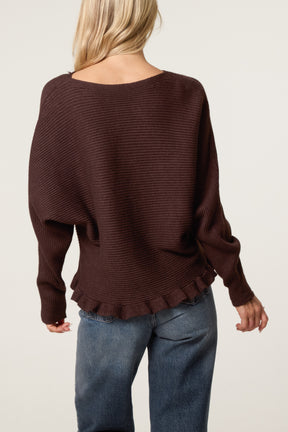 Ribbed Frill Hem Button Up Cardigan