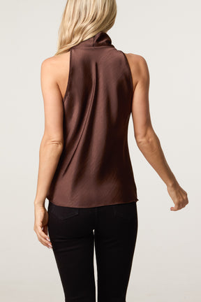Satin Asymmetrical Cowl Neck Top