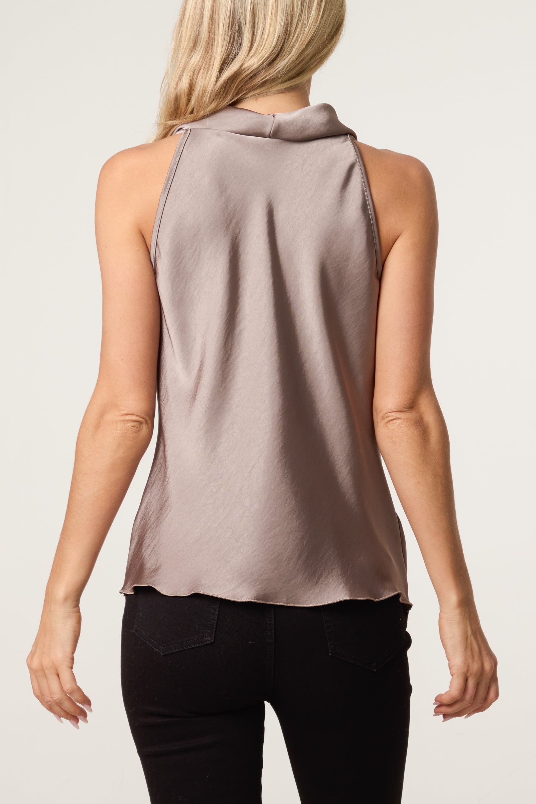 Satin Asymmetrical Cowl Neck Top
