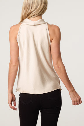 Satin Asymmetrical Cowl Neck Top