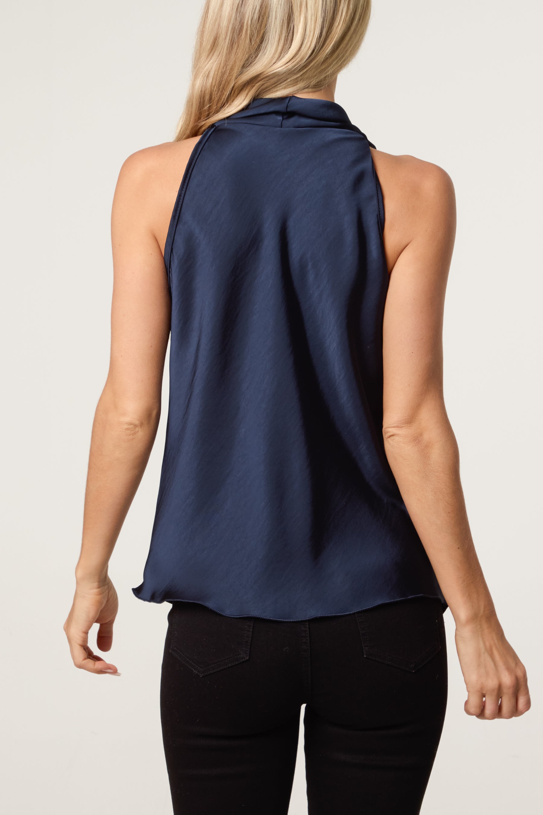 Satin Asymmetrical Cowl Neck Top