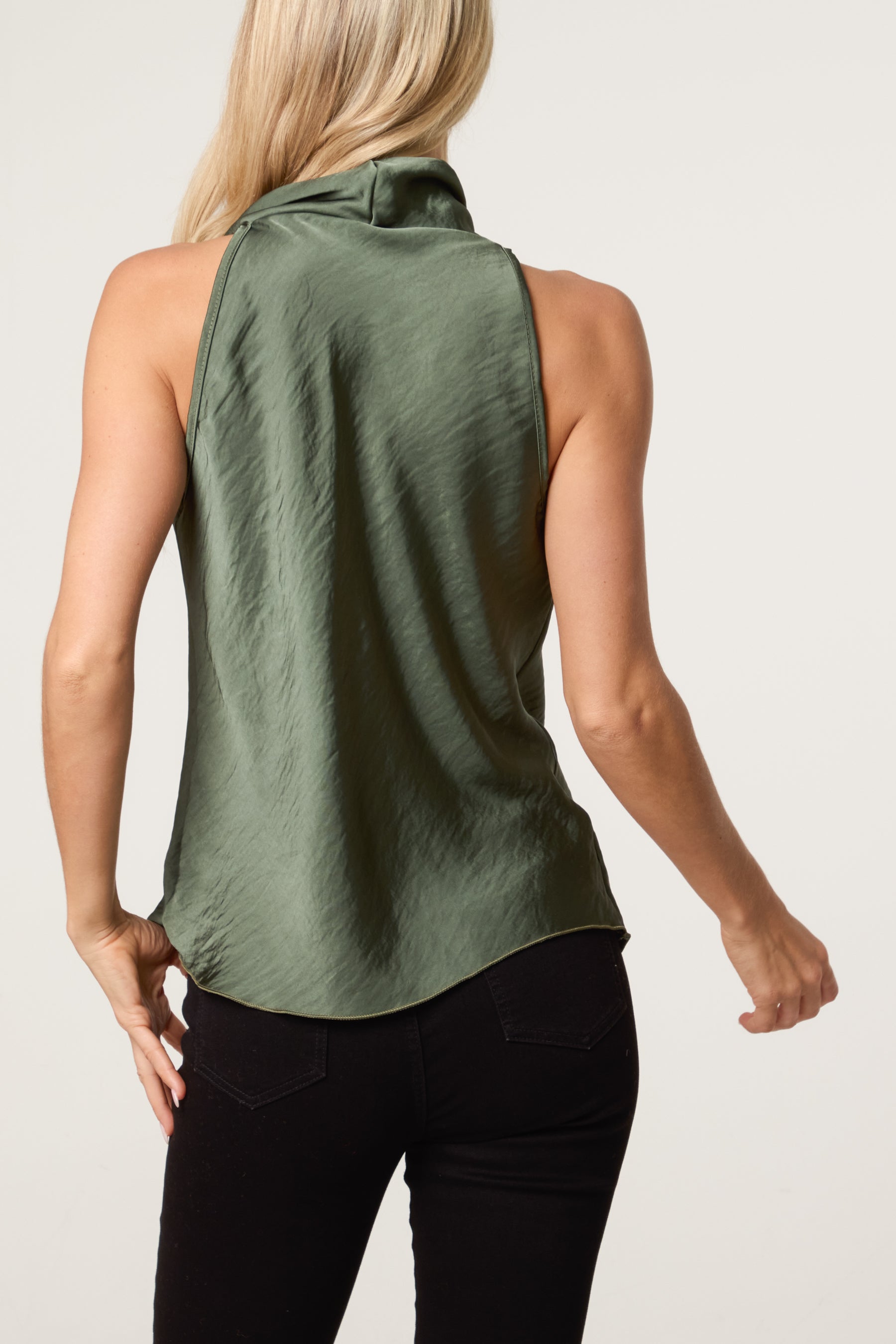 Satin Asymmetrical Cowl Neck Top