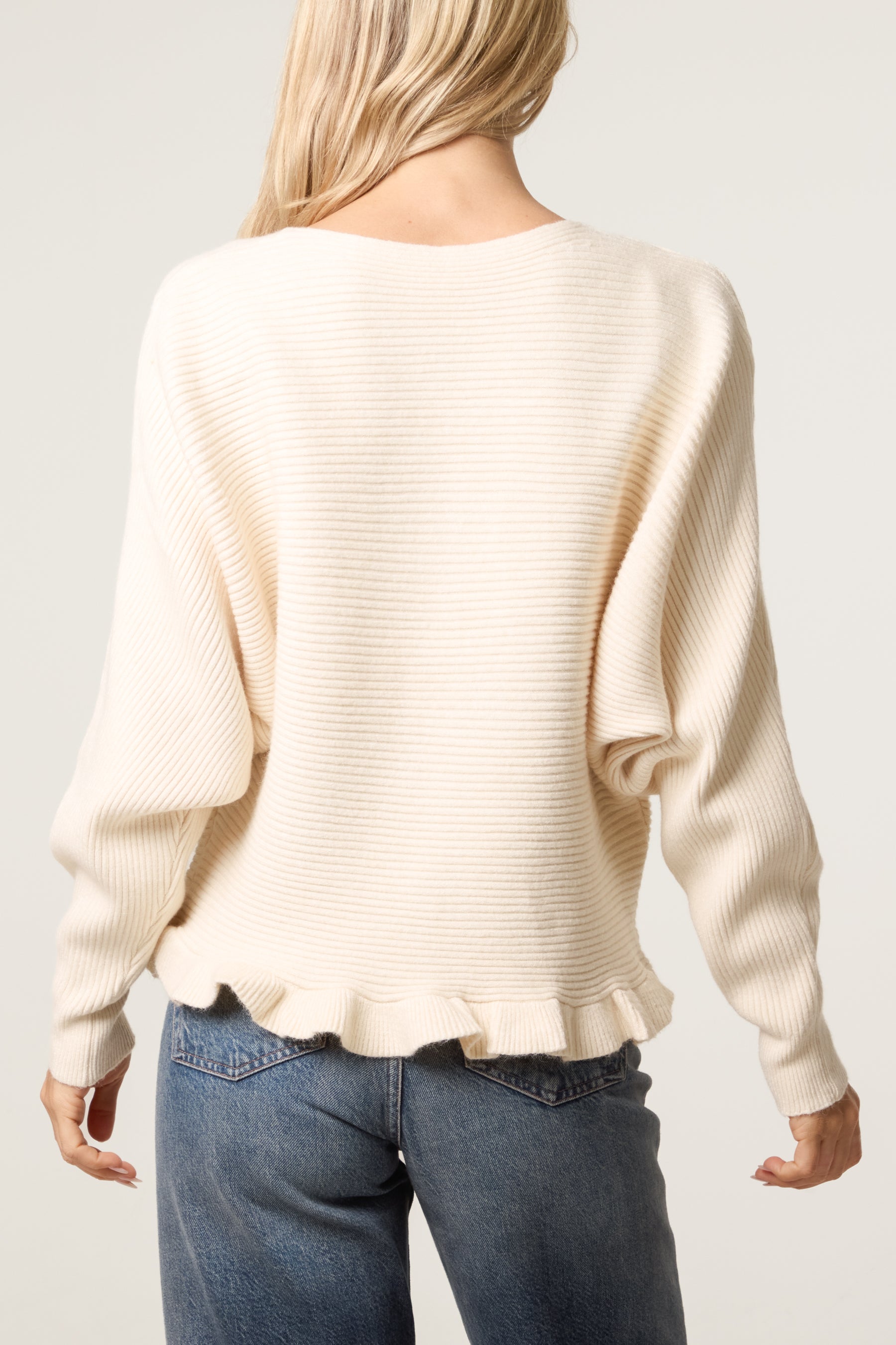 Ribbed Frill Hem Button Up Cardigan