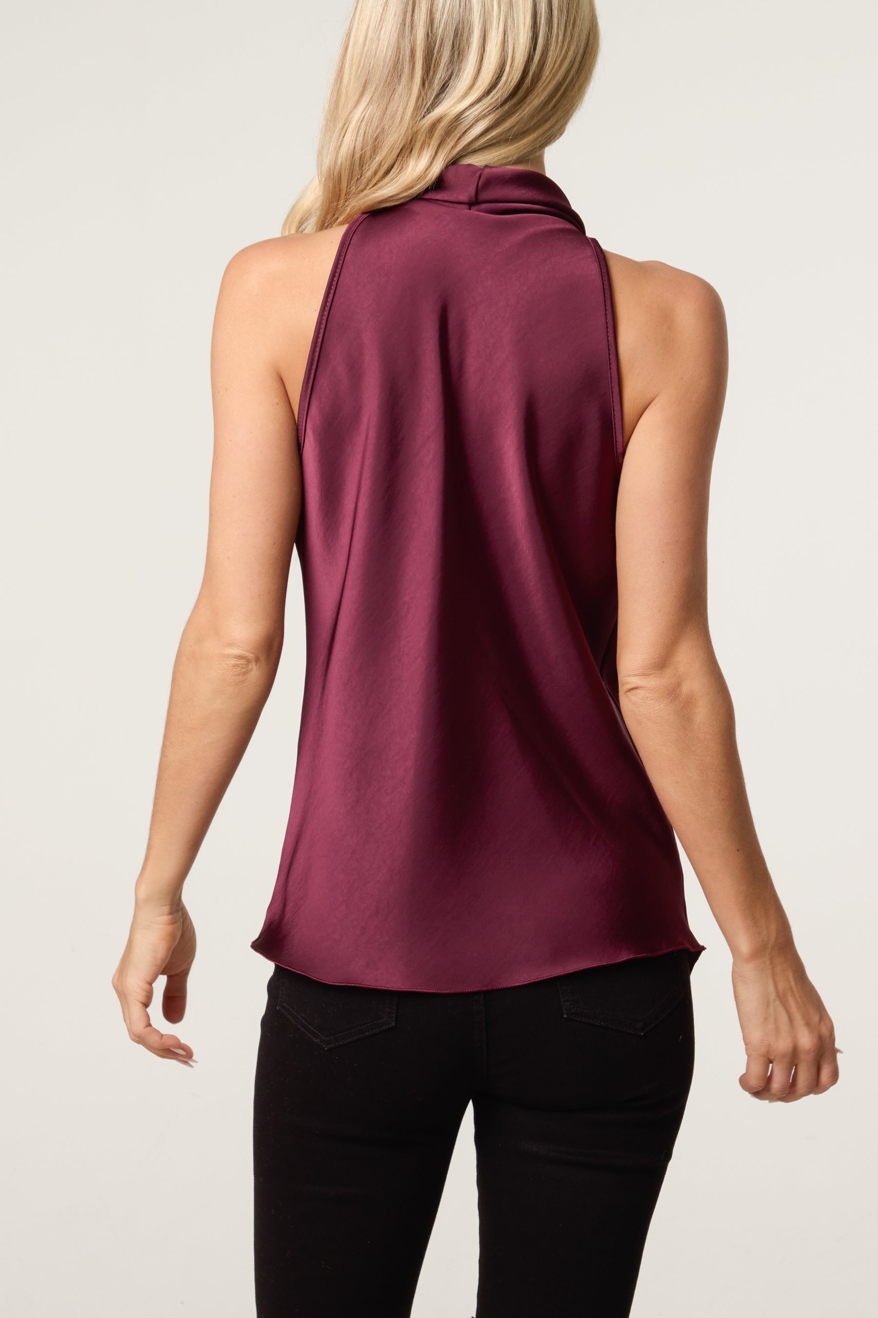 Satin Asymmetrical Cowl Neck Top