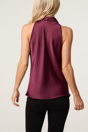 Satin Asymmetrical Cowl Neck Top