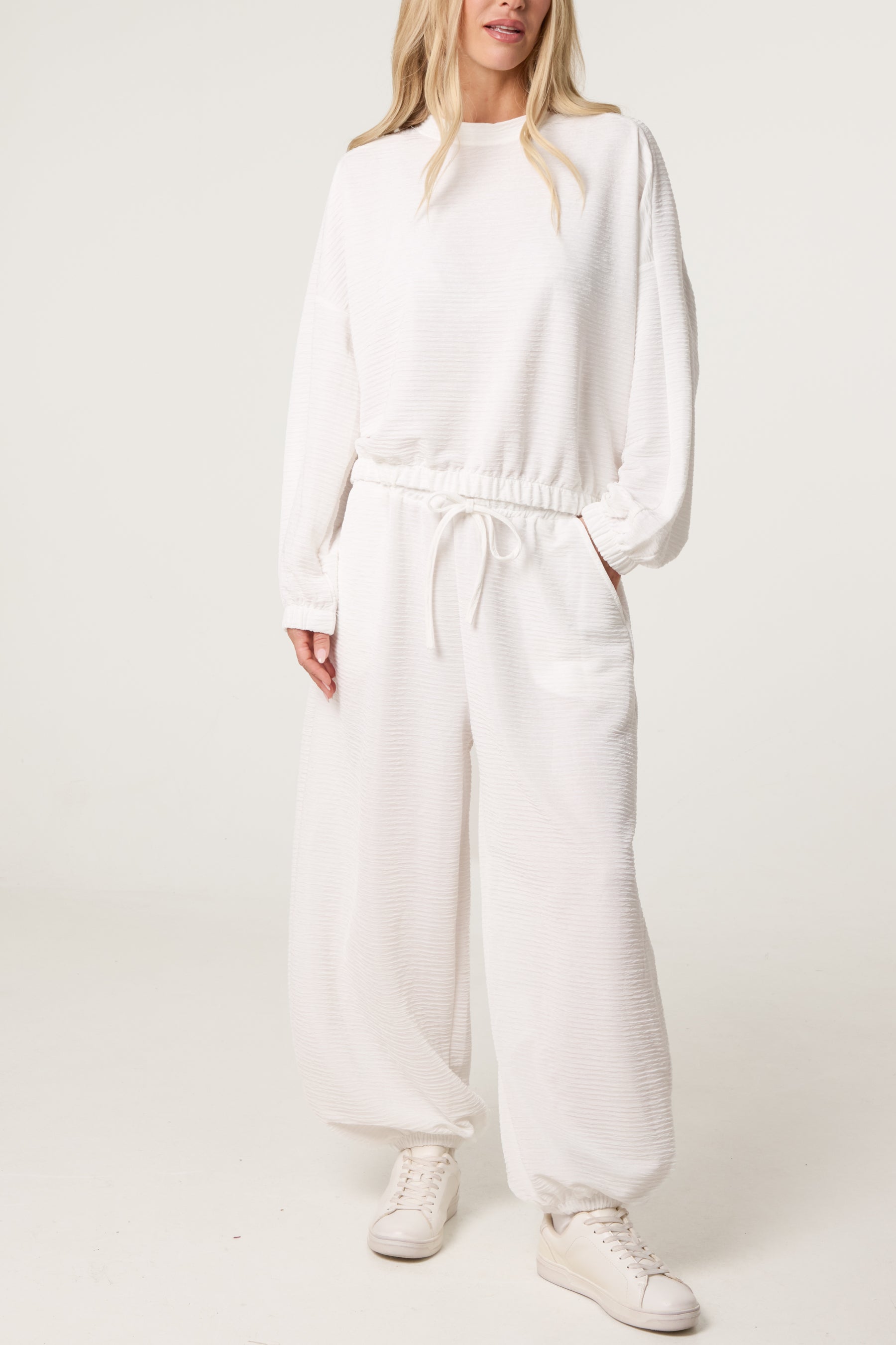 Textured Cuffed Top and Trouser Set