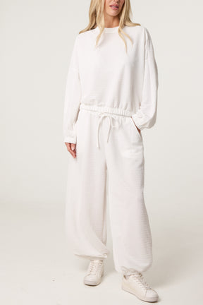 Textured Cuffed Top and Trouser Set