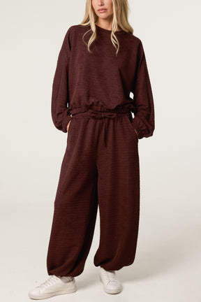 Textured Cuffed Top and Trouser Set