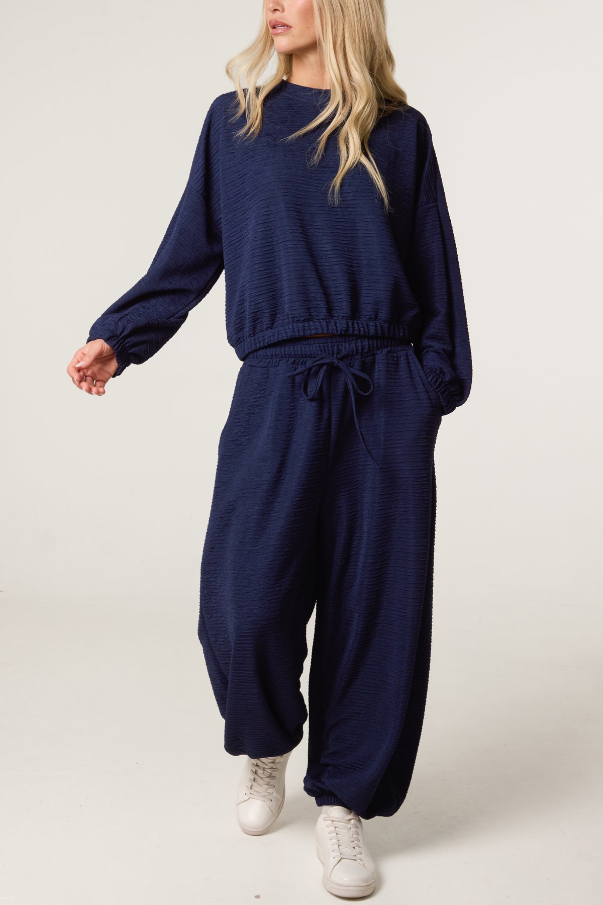 Textured Cuffed Top and Trouser Set