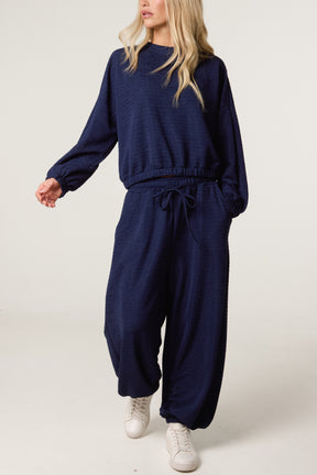 Textured Cuffed Top and Trouser Set