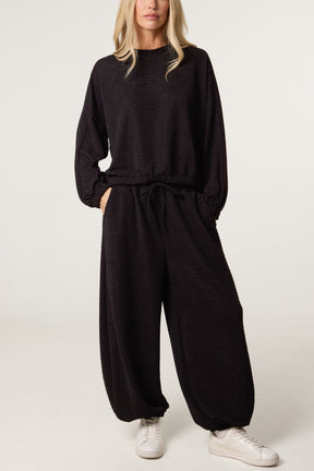 Textured Cuffed Top and Trouser Set