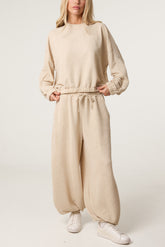Textured Cuffed Top and Trouser Set