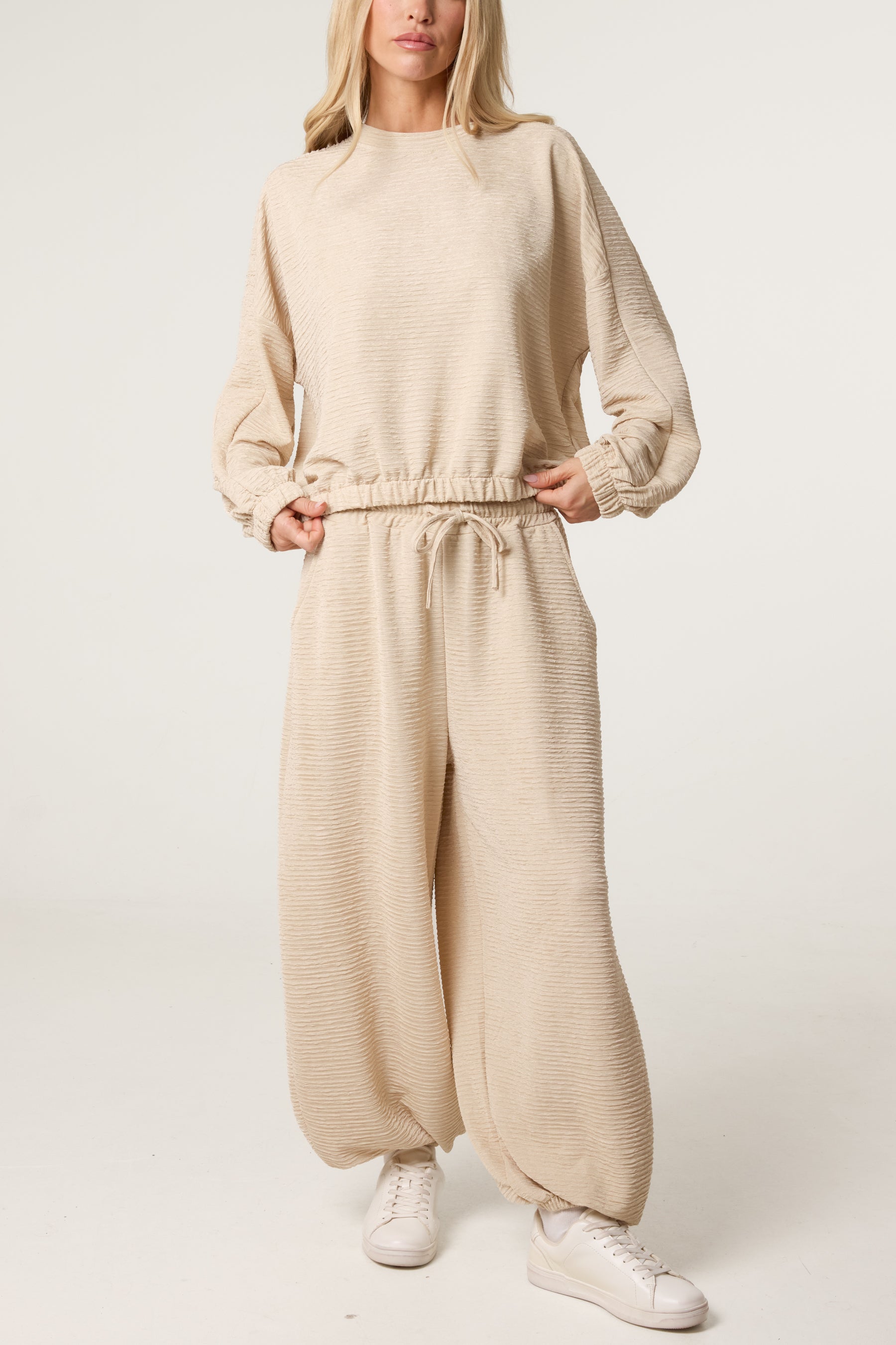 Textured Cuffed Top and Trouser Set