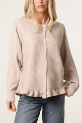 Ribbed Frill Hem Button Up Cardigan