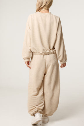 Textured Cuffed Top and Trouser Set