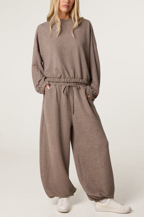 Textured Cuffed Top and Trouser Set