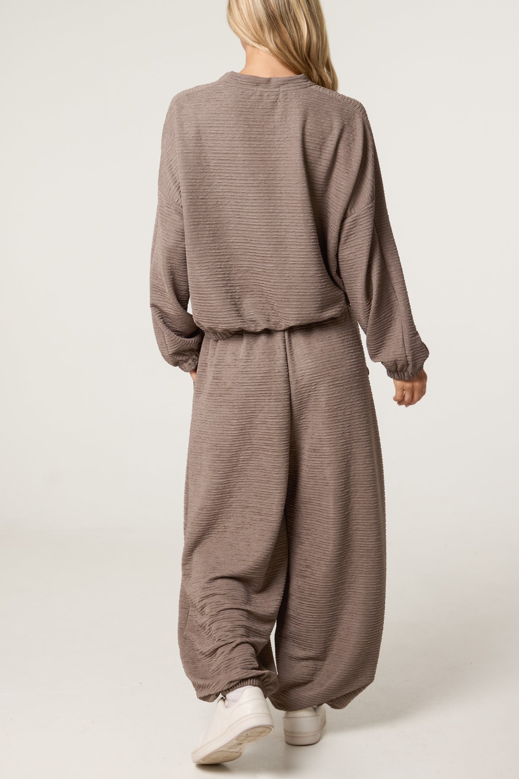 Textured Cuffed Top and Trouser Set