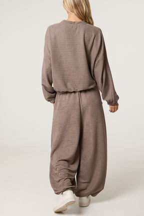 Textured Cuffed Top and Trouser Set