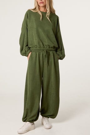 Textured Cuffed Top and Trouser Set