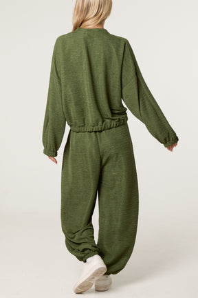 Textured Cuffed Top and Trouser Set