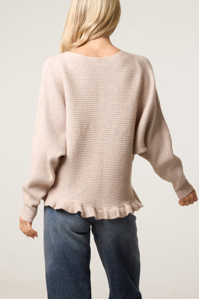 Ribbed Frill Hem Button Up Cardigan