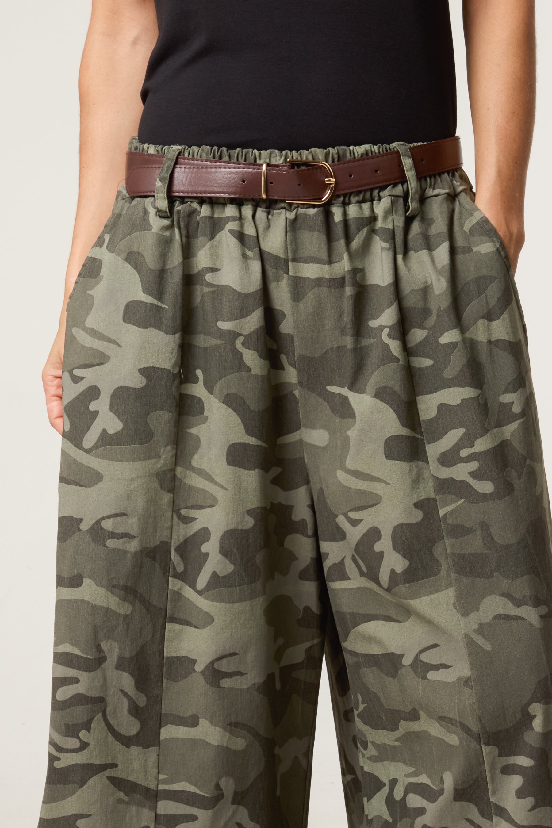 Camouflage Belted Wide Fit Trousers