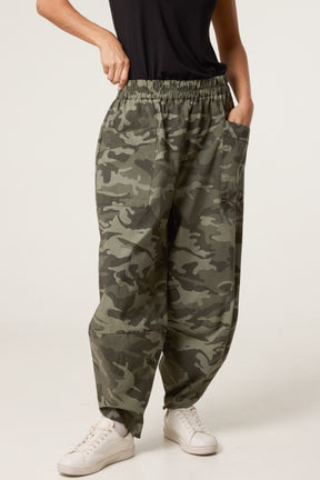 Camouflage Barrel Leg Trousers
