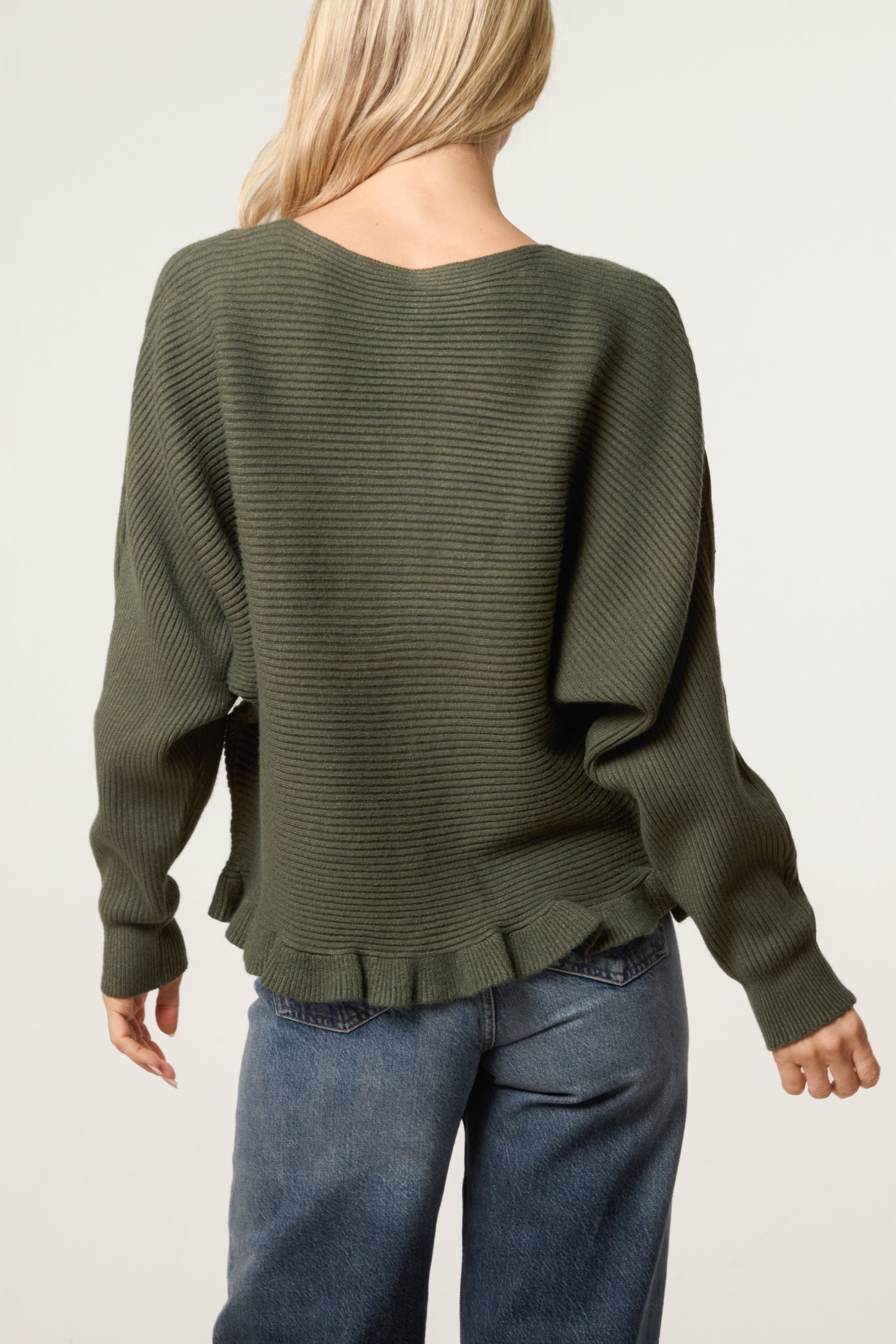 Ribbed Frill Hem Button Up Cardigan
