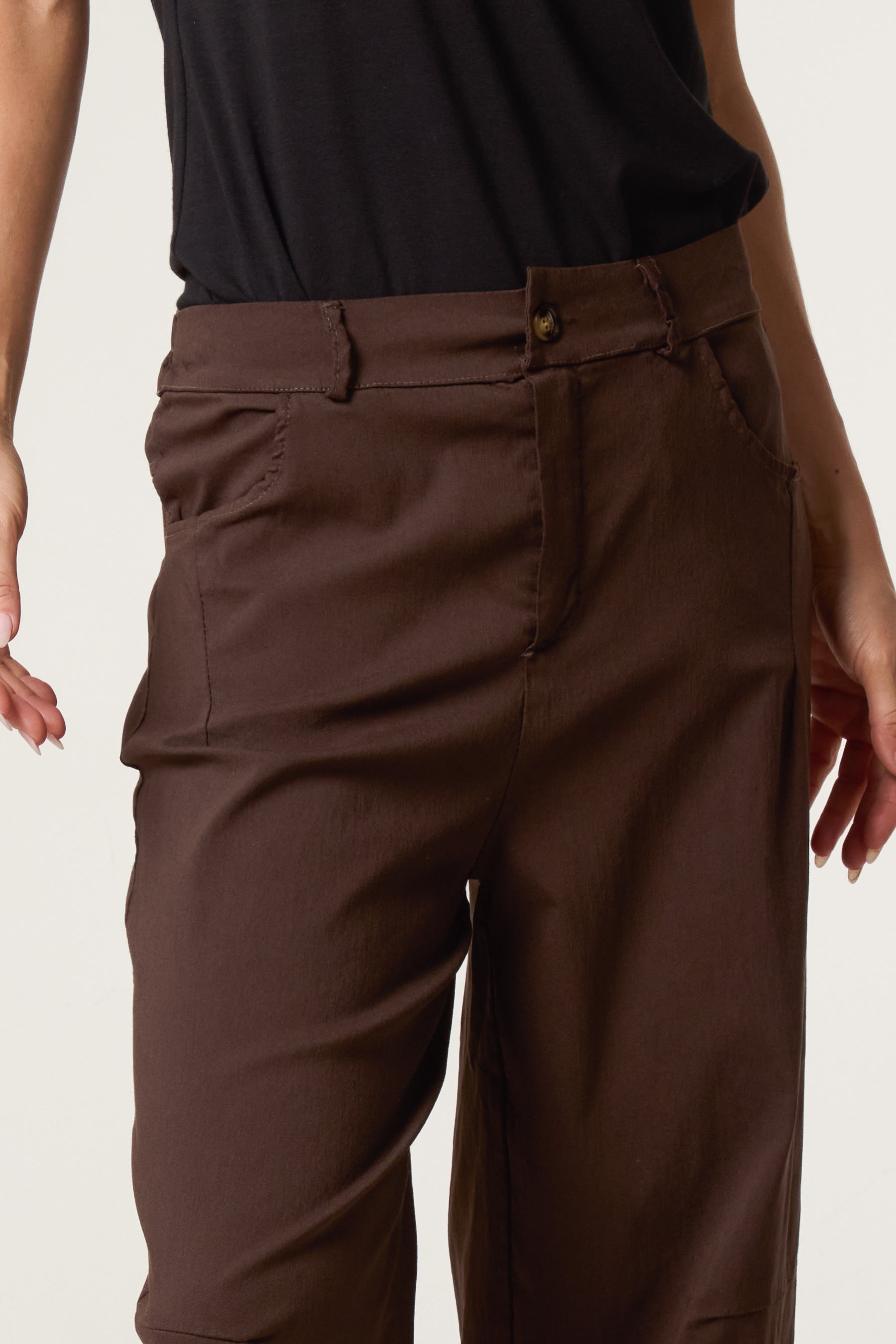 Barrel Leg Button Up Trousers