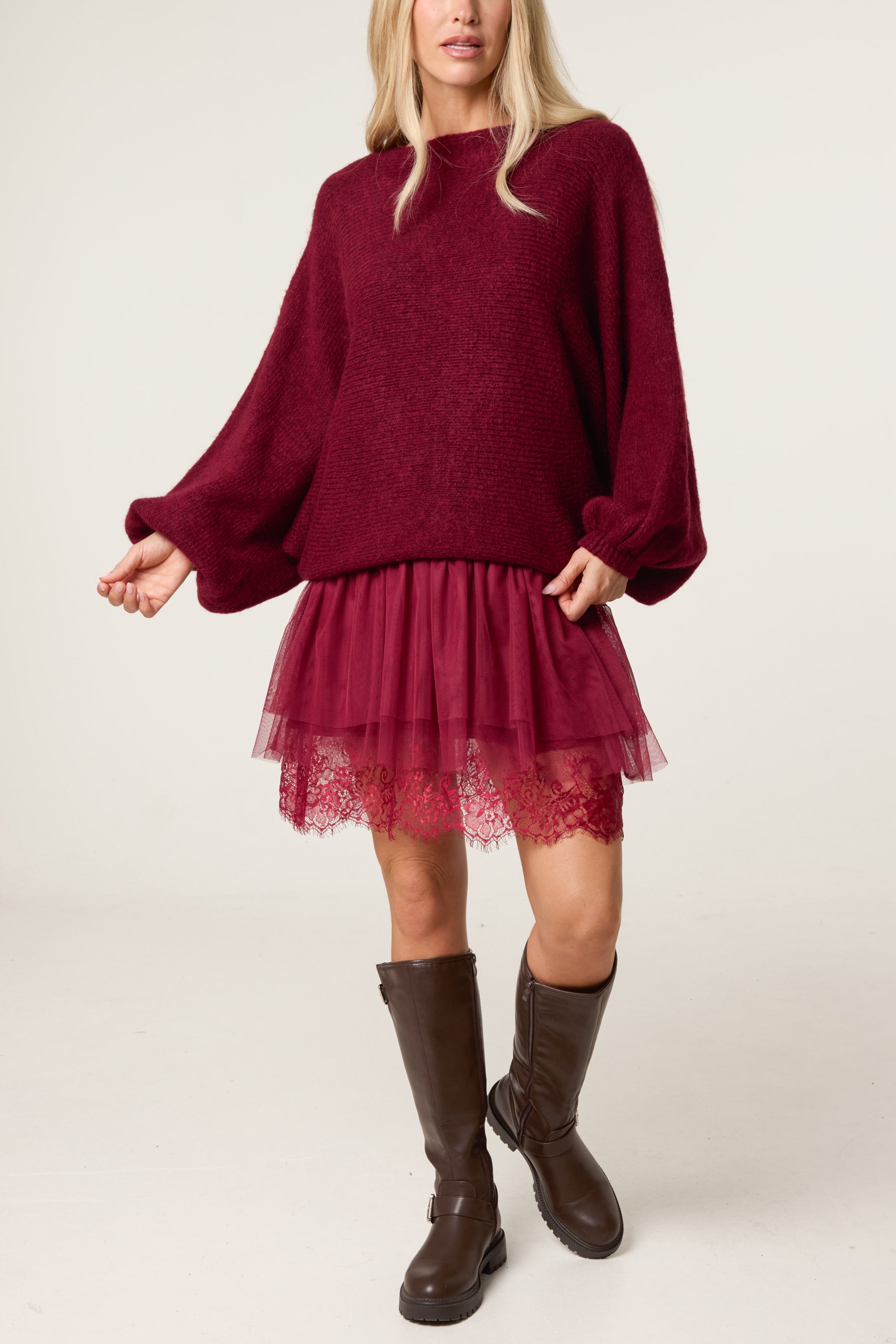 Layered Knit Jumper and Lace Mini Dress
