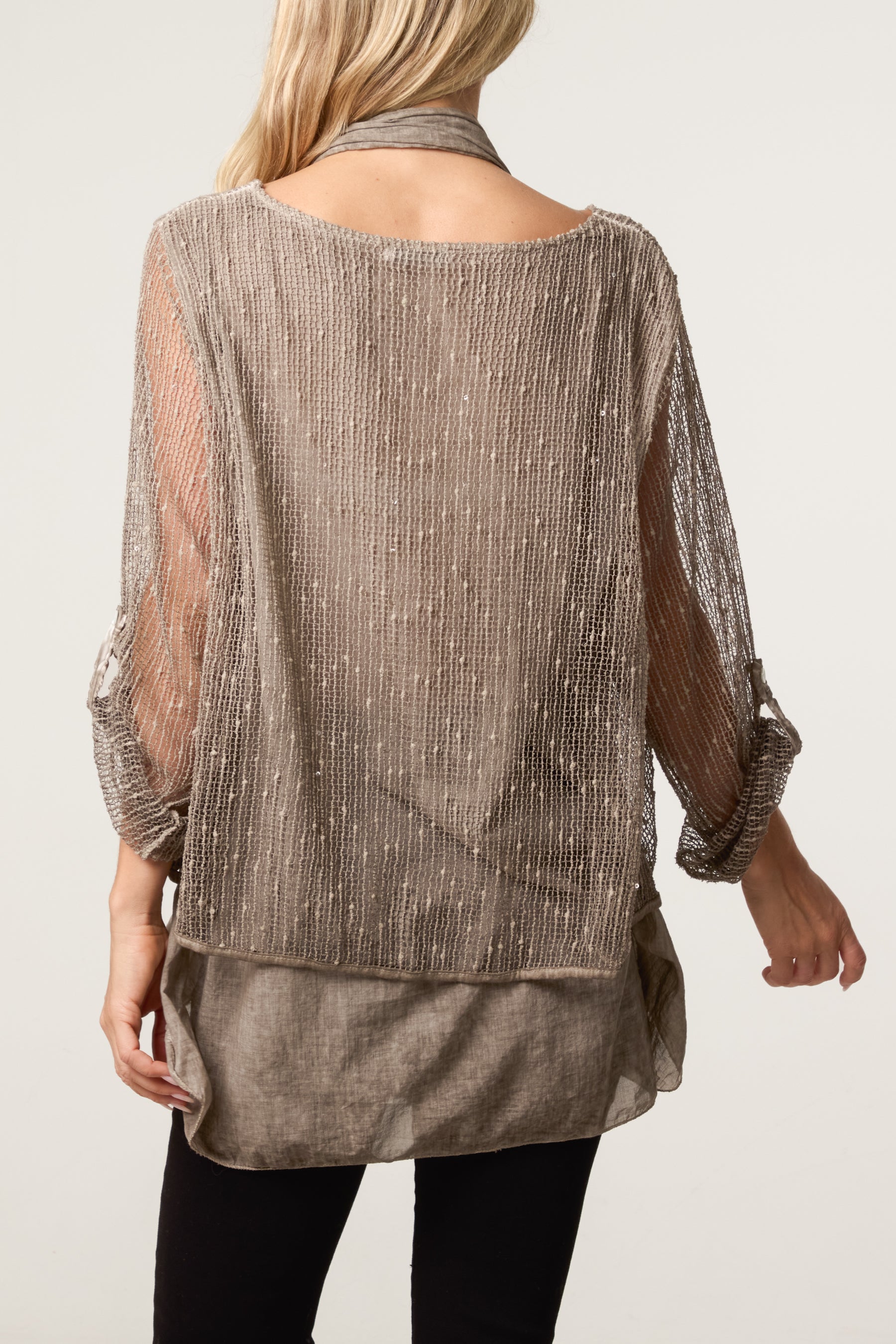 Textured Mesh Tunic & Scarf Top