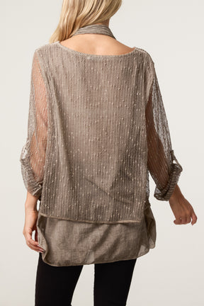 Textured Mesh Tunic & Scarf Top