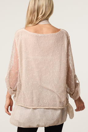 Textured Mesh Tunic & Scarf Top