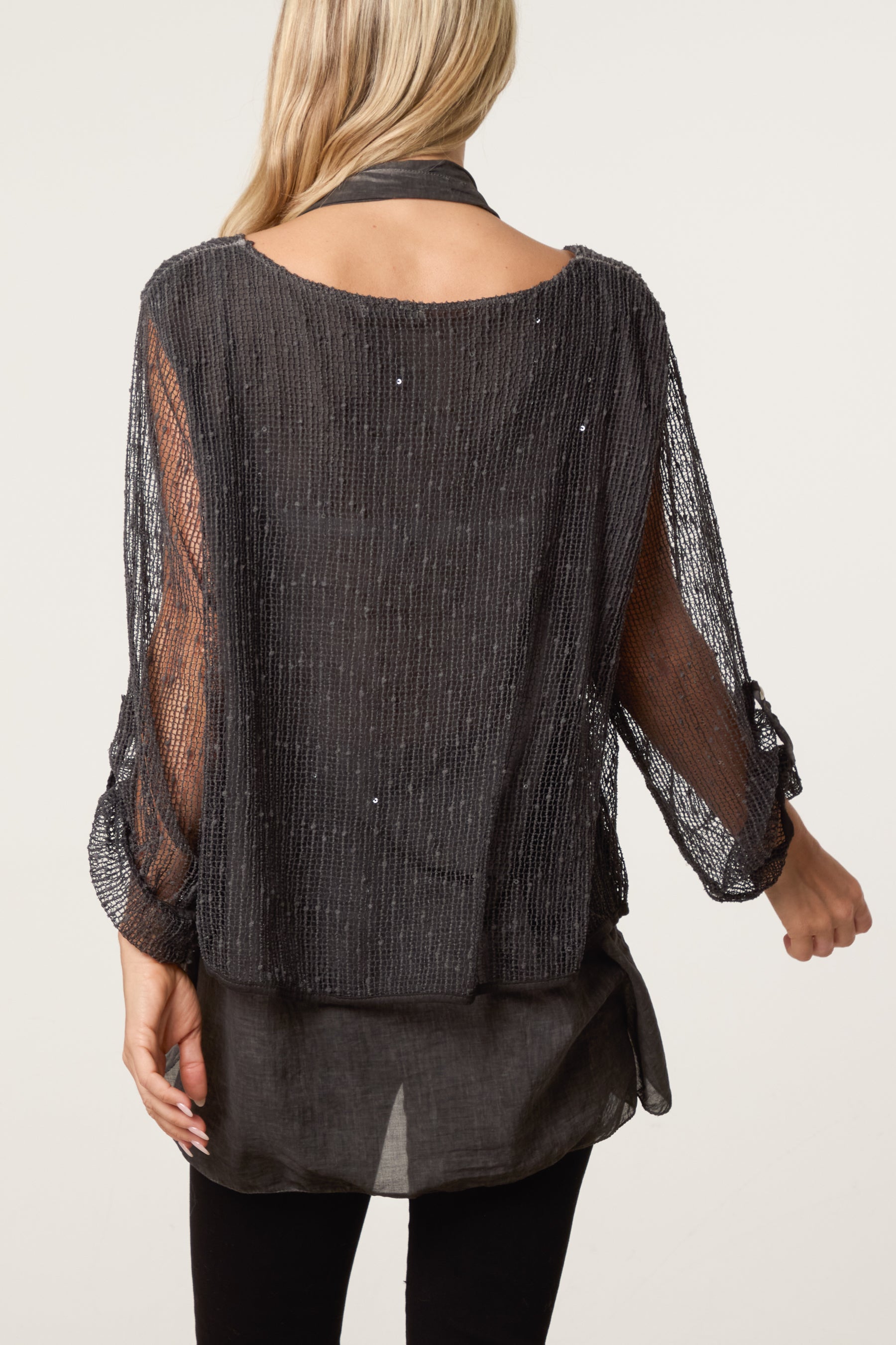 Textured Mesh Tunic & Scarf Top
