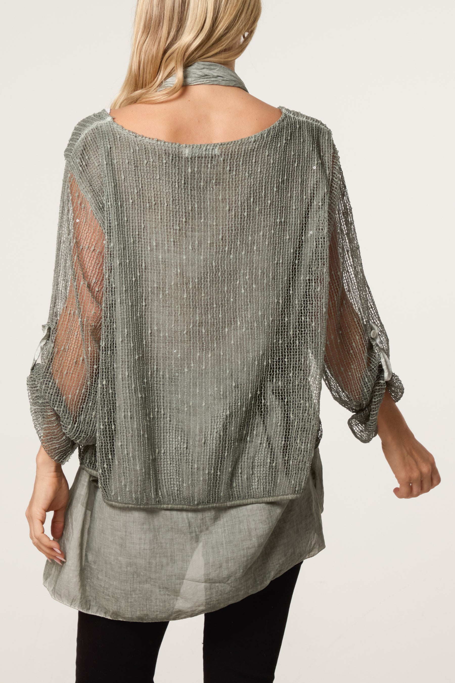 Textured Mesh Tunic & Scarf Top