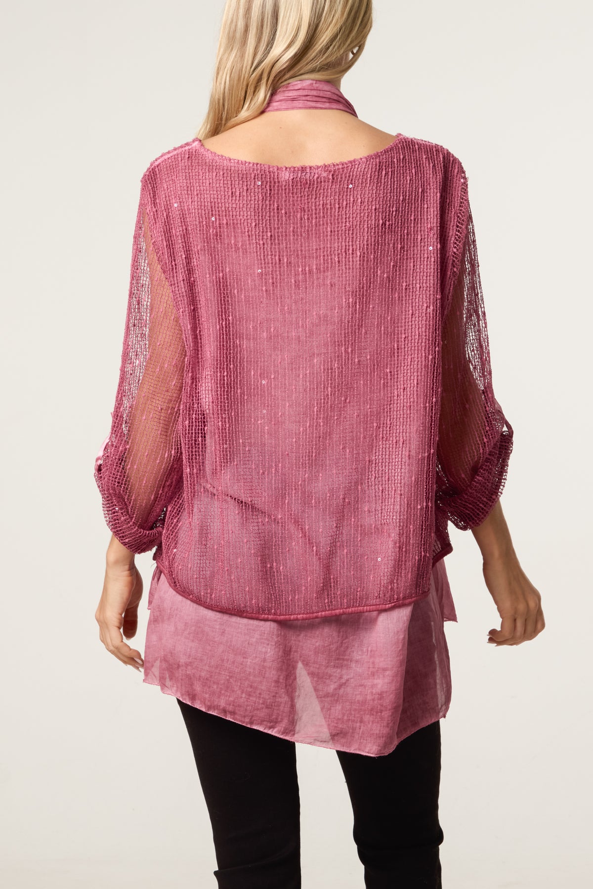 Textured Mesh Tunic & Scarf Top
