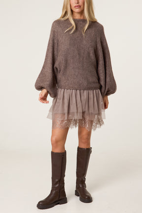 Layered Knit Jumper and Lace Mini Dress