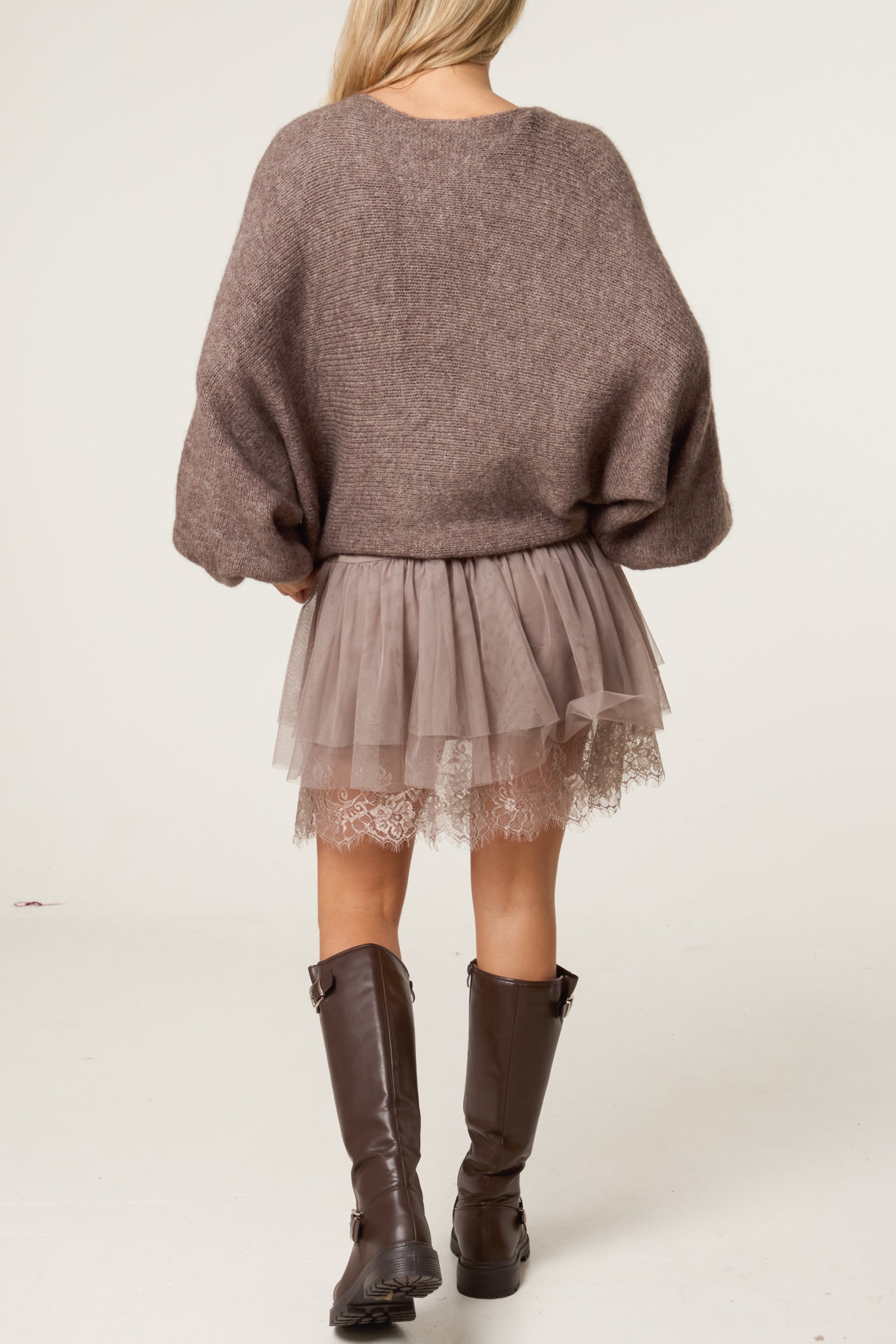 Layered Knit Jumper and Lace Mini Dress