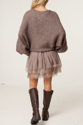 Layered Knit Jumper and Lace Mini Dress