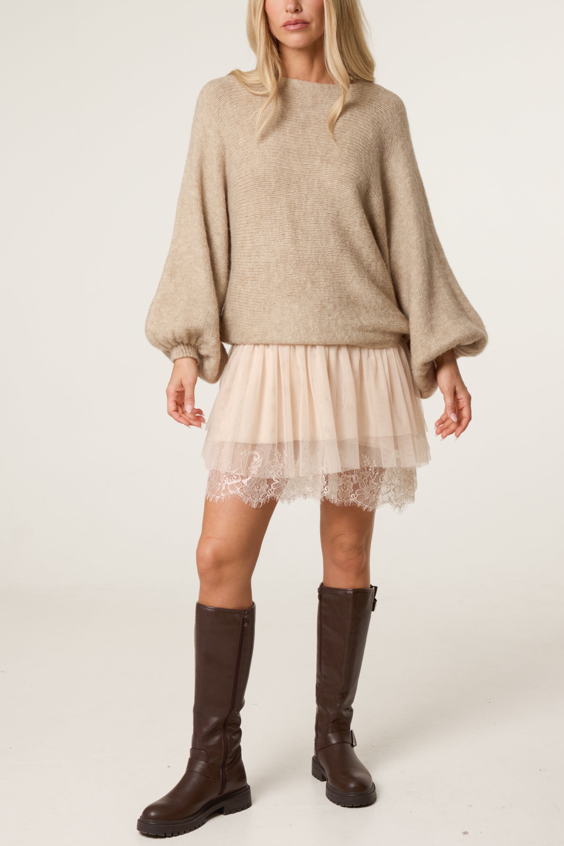 Layered Knit Jumper and Lace Mini Dress