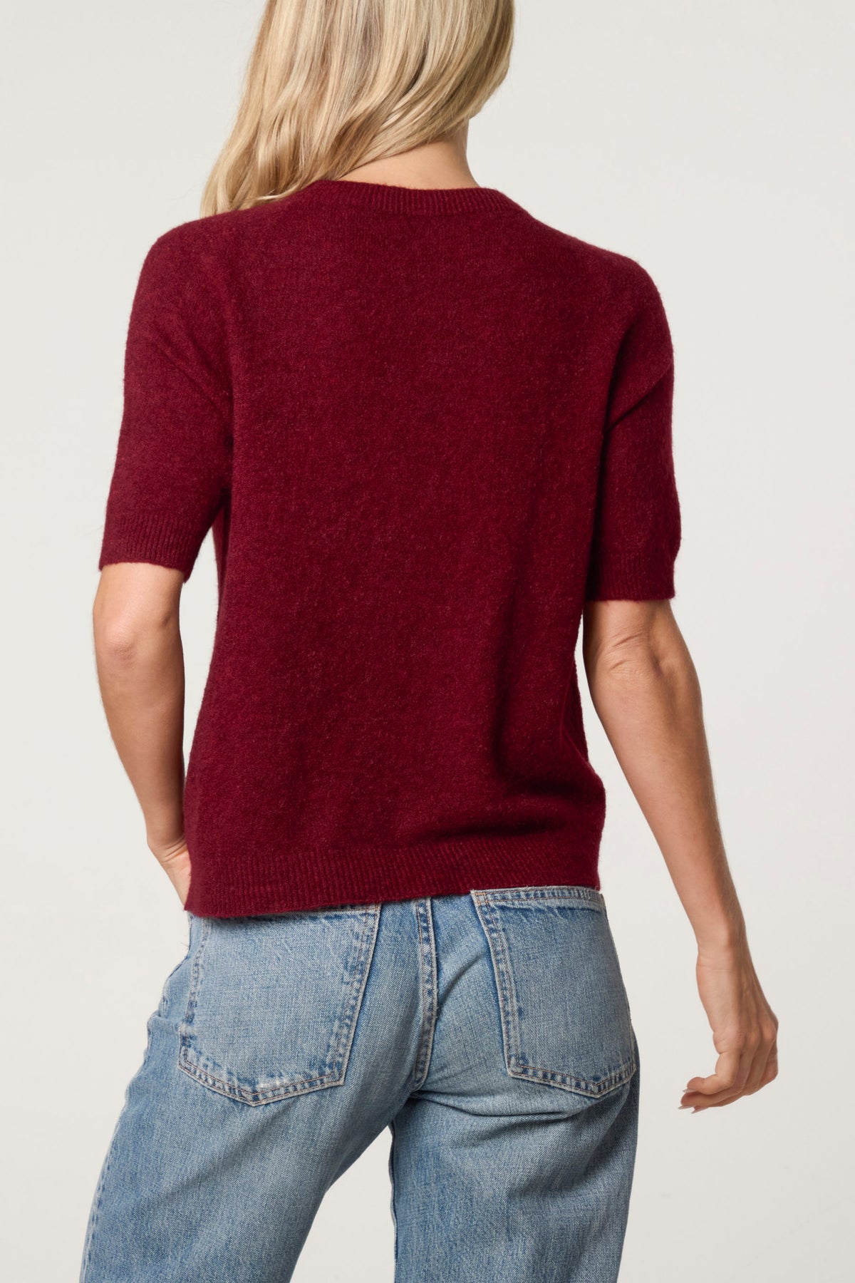 Cuffed Short Sleeve Alpaca Blend Knit Jumper
