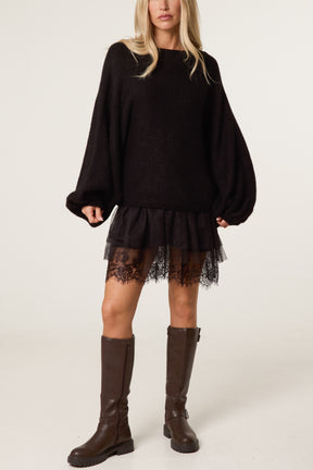 Layered Knit Jumper and Lace Mini Dress