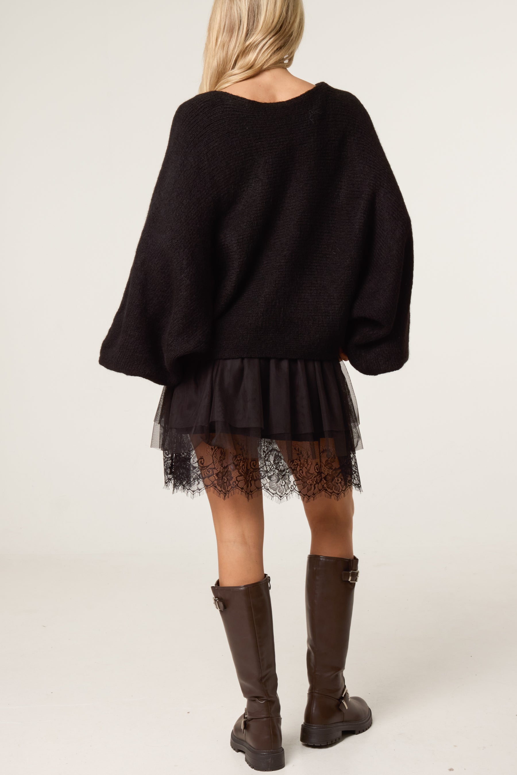 Layered Knit Jumper and Lace Mini Dress