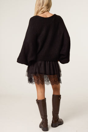 Layered Knit Jumper and Lace Mini Dress