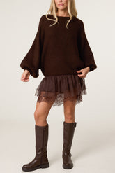 Layered Knit Jumper and Lace Mini Dress