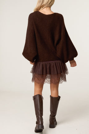 Layered Knit Jumper and Lace Mini Dress
