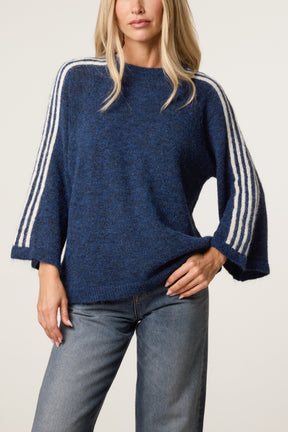 Striped Sleeve Wool Blend Knit Jumper