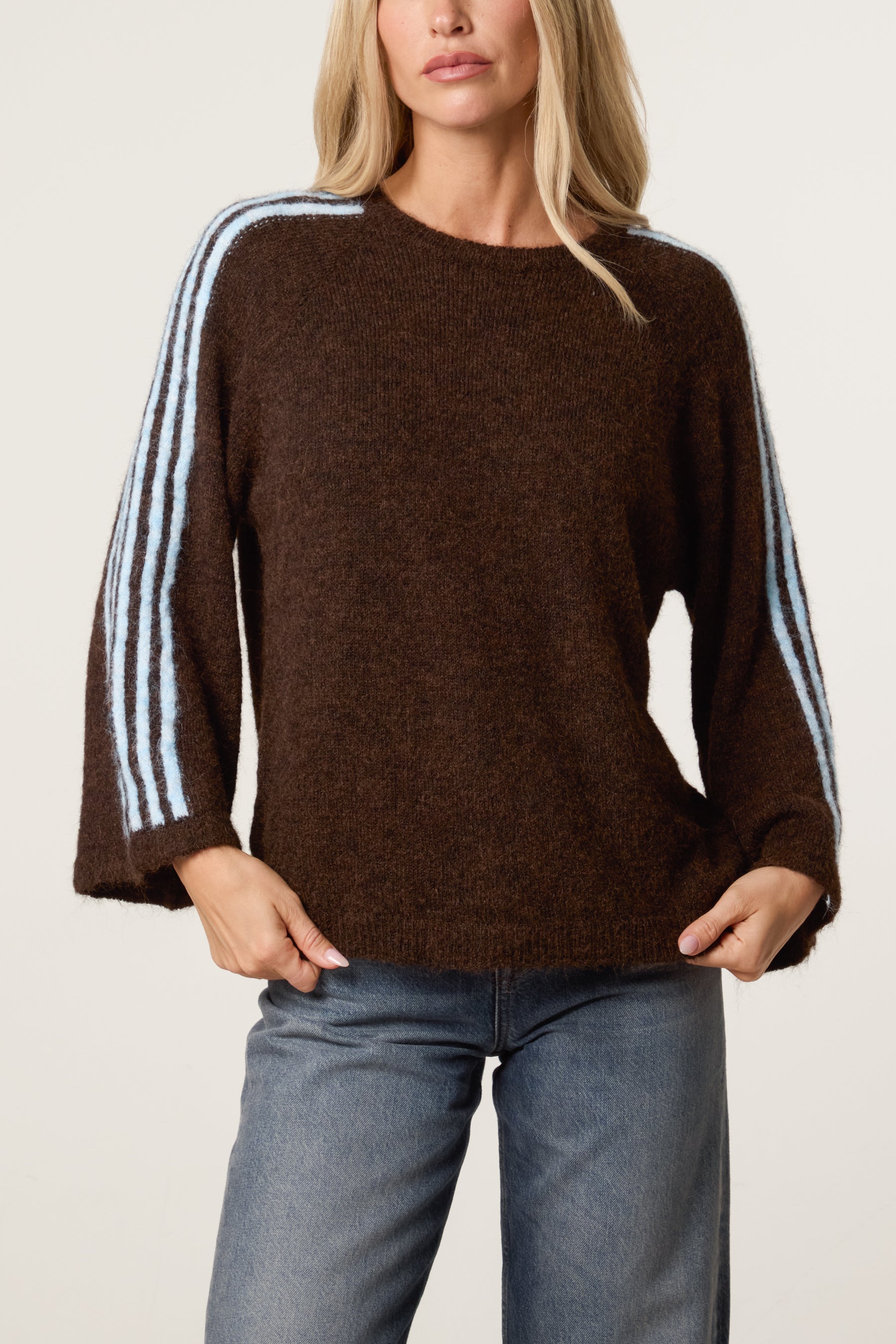 Striped Sleeve Wool Blend Knit Jumper