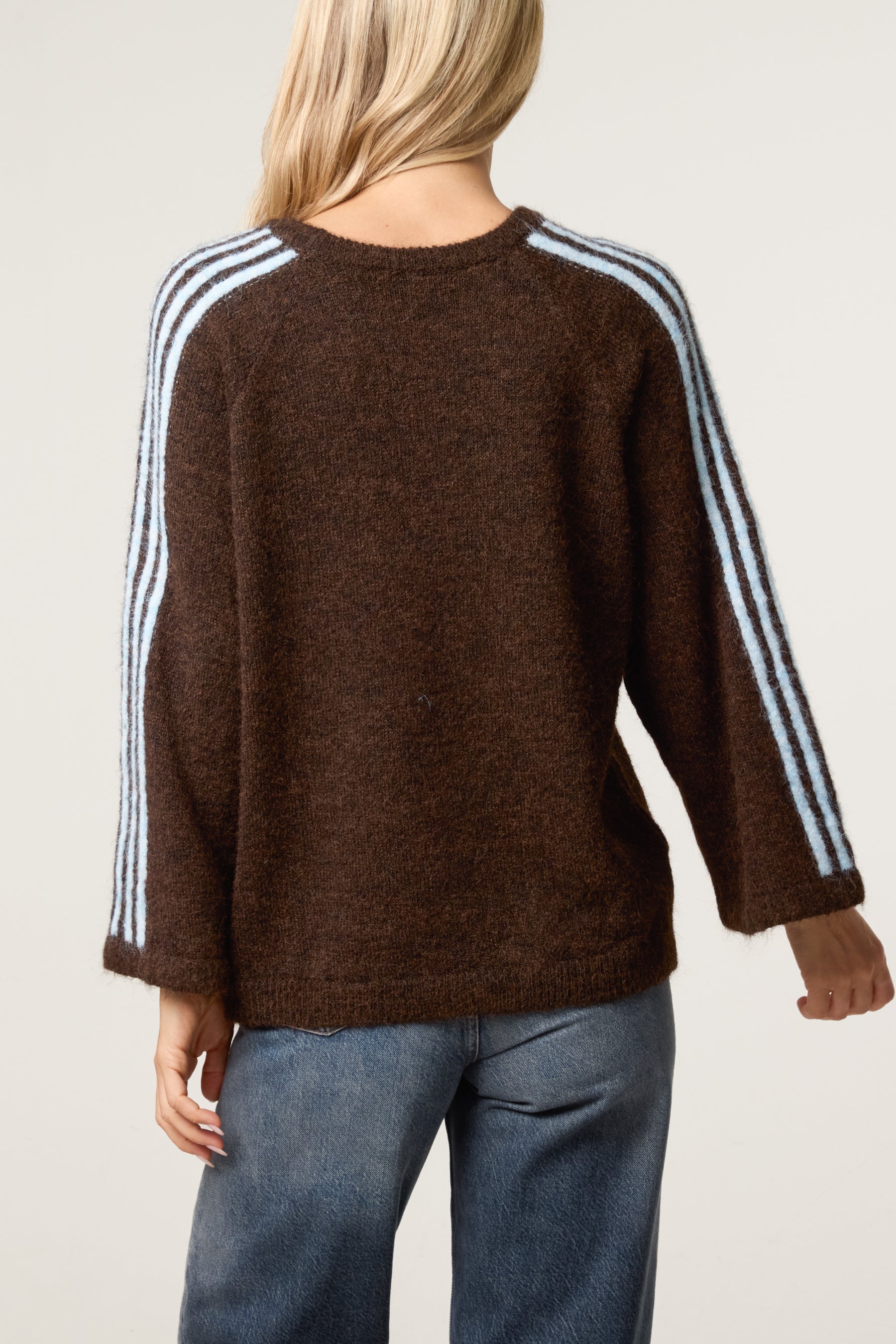 Striped Sleeve Wool Blend Knit Jumper