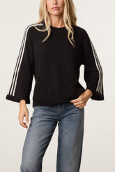 Striped Sleeve Wool Blend Knit Jumper
